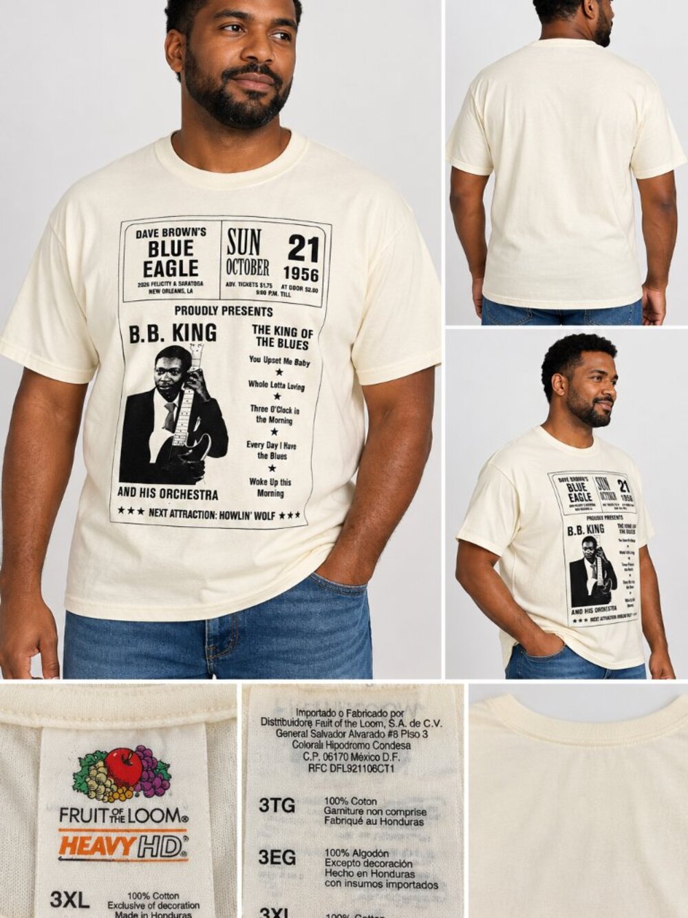 B.B. King Blues Graphic Concert Tee Fruit of the Loom 3XL Cream